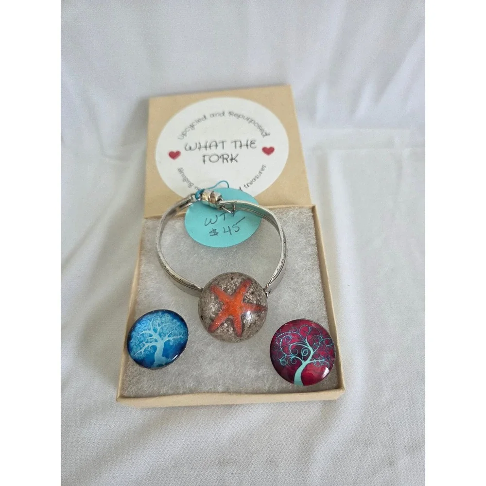 Handcrafted Upcycled Silver Plated Snap Bracelet with 3 Interchangeable Buttons